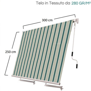 Tenda da sole a goccia di 300x250 cm con braccio arrotolato e Stopper bracci per balcone e terrazza-disponibile in vari colori - Product Image 2