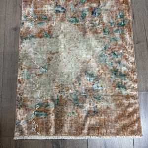 1.8x4.5 ft Vintage Rug, Turkish Rug, <b>Brown</b> Solid <b>Wool</b> Rug - Product Image 2