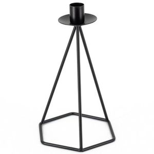 Porte-bougie en fil noir minimaliste, support géométrique pour bougie pilier, bougeoir en métal de luxe pour table à manger, décoration de restaurant - Product Image 1