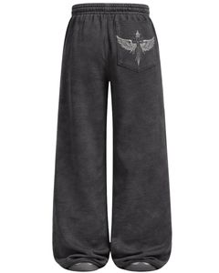 Pantalons de survêtement à jambes larges personnalisés avec imprimé croix d'ange gris foncé, vêtements de rue gothiques surdimensionnés pour femmes, pantalons de jogging en molleton personnalisés OEM - Product Image 4