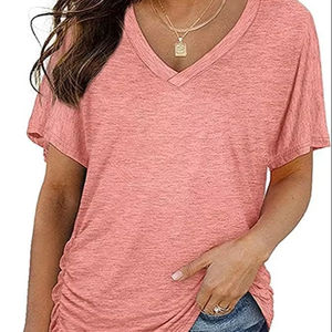 100% camisetas de poliéster con cuello en V para mujer, blusas y camisas lisas de talla grande de alta calidad, ropa de marca de sublimación con patrón geométrico - Product Image 1