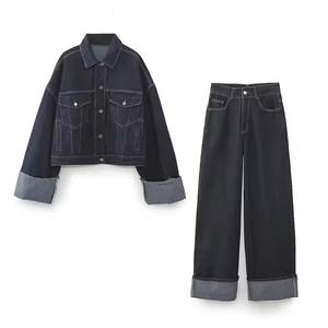 Denim Wardrobe <b>Mens</b> Clothing Denim Set Custom Fitness Two Piece Set <b>Men</b> Biker Denim <b>Jacket</b> and Jeans - Product Image 1