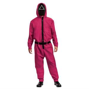 Squid Game Triangle Guard Pink Jumpsuit <b>Costume</b> Adult Sizes Halloween Outfit Set Hooded Suit Belt <b>Mask</b> Inspired by TV Show - Product Image 3