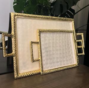 <b>Beautiful</b> Metal Casted Golden & Enamel Coated Metal Tray in Rectangular Shape for Serving Use - Product Image 1