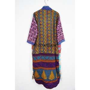 Kimono de Lujo Hecho a Mano Estilo Boho para Mujer, 100% Seda, Diseño de Patchwork, Cierre con Cordón, Largo Completo, Mangas Largas, Tejido - Product Image 5