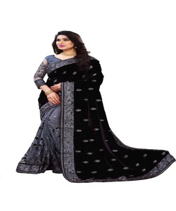 Bordure de dentelle brodée lourde et travail de pierre Belle couleur bleue Saree avec chemisier non cousu dans des vêtements ethniques - Product Image 4