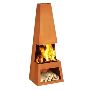 Chimenea de acero corten grande Chiminea de metal para exteriores de diseño contemporáneo