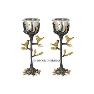 Bougeoir de décoration de mariage de couleur or et argent noir de concepteur de feuilles et d'oiseaux en métal de haute qualité - Product Image 1