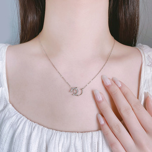 S925 collana in argento Sterling doppio C semplice in Versatile pieno diamante ciondolo per <span class=keywords><strong>unghie</strong></span> di lusso alla moda catena corta per clavicola - Product Image 4