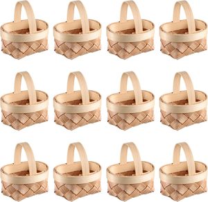 Mini paniers-cadeaux en bois tissés à la main avec poignée, paniers de pique-nique décoratifs pour bonbons, chocolat et cadeaux, mariage et fête, miniature - Product Image 1