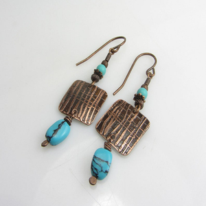 2024 European Embossed Two Tone copper <b>earrings</b> with amber jewelry <b>Christmas</b> Nigerian Blue Long Antiqued Copper Leaf <b>Earrings</b> - Product Image 2