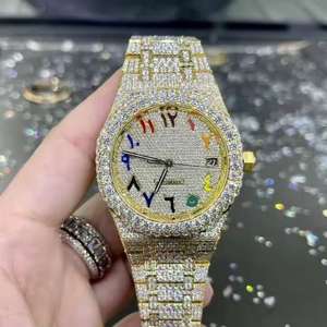 Nouvelle montre de luxe résistante à l'eau avec mouvement mécanique, bracelet en cuir, boîtier en acier inoxydable, diamant de laboratoire VVS Moissanite sur mesure - Product Image 1