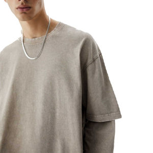 T-shirt pour homme en coton 100%, surdimensionné, streetwear, lourd, respirant, en toile, avec logo imprimé à l'écran, double couche, manches longues, col rond - Product Image 4