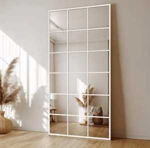 Miroir surdimensionné patrimoine fenêtre volet sol ferme industrielle grille noire pleine longueur décor pleine longueur fenêtre grille miroir - Product Image 5