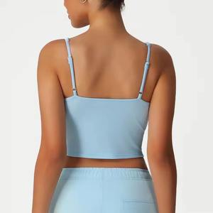 Camiseta sin mangas con cuello en V marrón personalizada para mujer, Camiseta corta ajustada Sexy, camiseta sin mangas corta con cuello en V profundo, colores OEM disponibles - Product Image 3