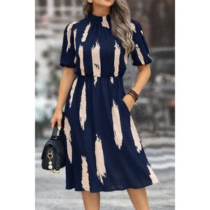 Vestido Midi Estampado de Manga Corta y Cuello Alto para Mujer, Elegante y Casual para Uso Diario, Modelo 32694 - Product Image 3