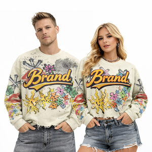 Custom Acid Washed Waffle Knit Cropped <b>Long</b> <b>Sleeve</b> T-Shirt Heavyweight Cotton Graphic Streetwear Tee for <b>Men</b> - Product Image 5