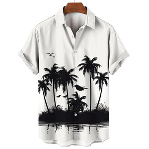 T-shirt hawaïen à manches courtes pour hommes, imprimé cocotier uni, pour polo, 100% polyester, nouvelle collection d'été - Product Image 6