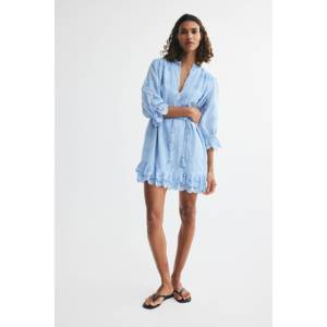 Robe Bohème en Coton Broderie Anglaise Élégante Décontractée Tenue de Boutique pour Femme Respirante Taille Élastique Découpes Dégradées pour les Loisirs - Product Image 1