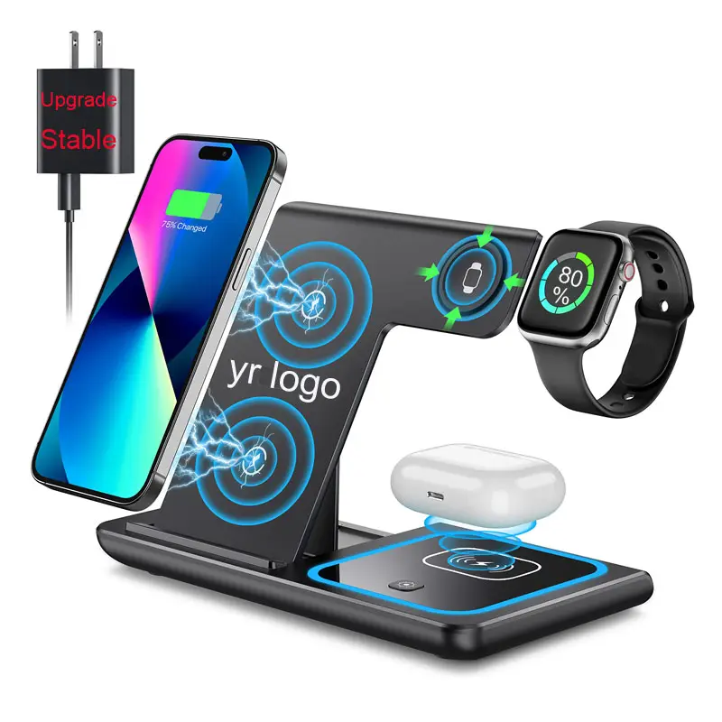 1Sample ok TOP3 4 in 1 android smart phone watch tws earbuds wireless charging stand station charger dock 15w For iphone14/13/12