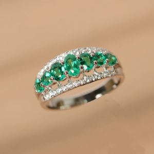 Handcrafted 14K Solid White Gold <b>Crown</b> <b>Ring</b> Green Color Multistone <b>Ring</b> Oval Shape Lab Created Emerald Gold <b>Ring</b> From India - Product Image 2