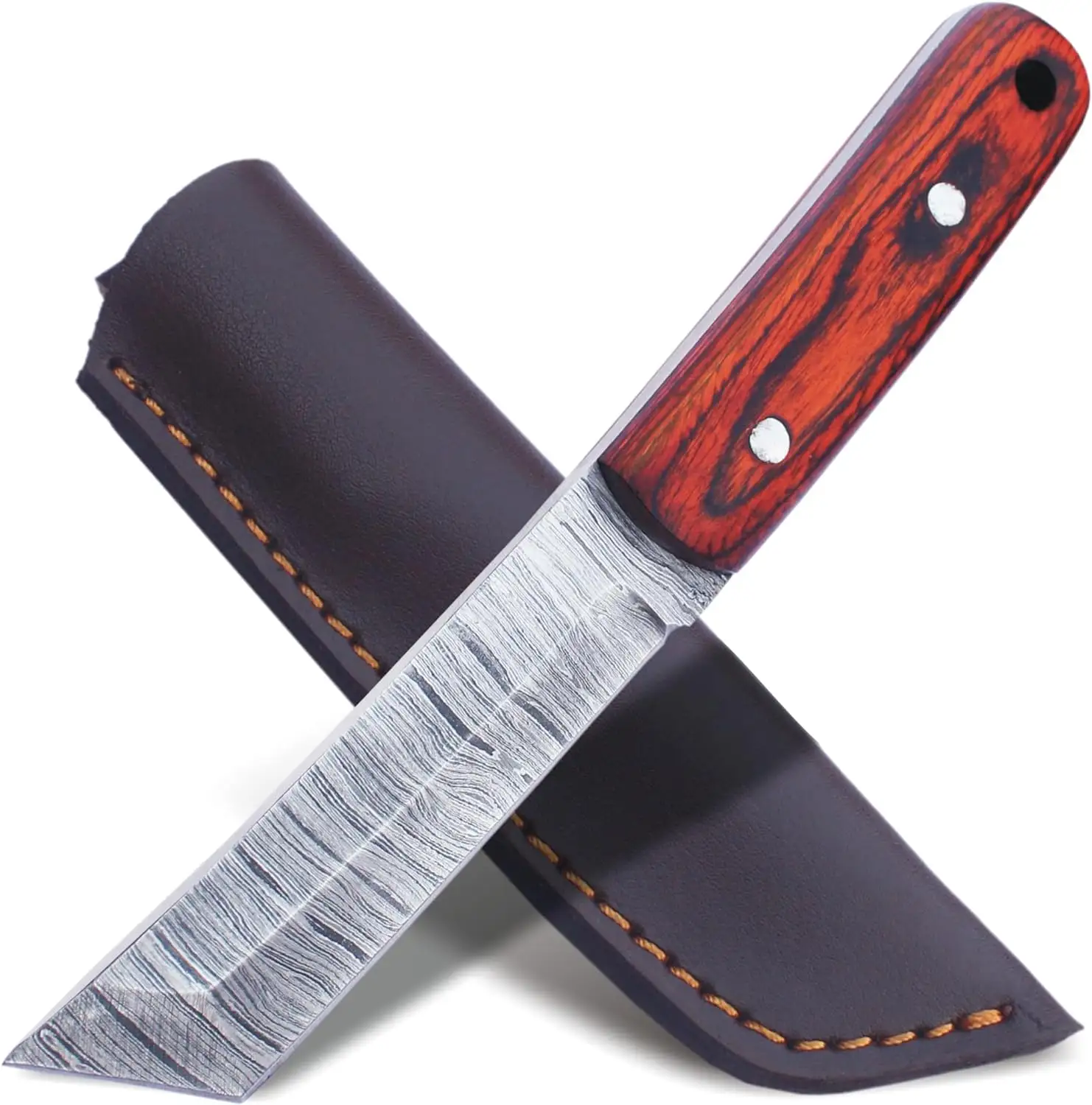 2024 охотничий нож ручной работы из дамасской стали, карманный нож, бритва, острый, Лидер продаж, с кожаным футляром, нож для таннто