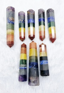 Pierre d'agate naturelle des sept chakras, cristal de guérison Reiki, baguette obélisque, pointe pour la méditation des chakras Vastu, forme de crayon - Product Image 2