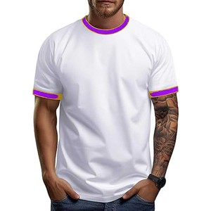 T-shirt Ringer à col rond doux à manches courtes 100% coton respirant anti-UV pour la salle de sport et le travail - Product Image 6