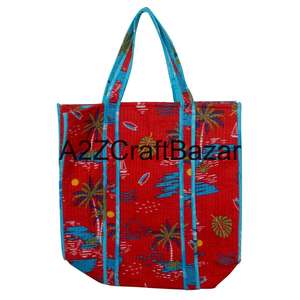 Handmade Cotton Quilted Tote <b>Bag</b> for Women Eco Friendly Bohemian Long Handle Shopping <b>Bag</b> Striped Large <b>Space</b> Rajasthan - Product Image 1