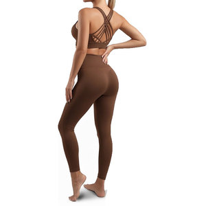 Trending 2 piece yoga set sleeveless top high waist <b>legging</b> elastic waist closure spandex/polyester breathable soft fabric - Product Image 3