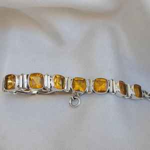 Pulsera de Citrino Hecha a Mano, Gema en Forma de Cojín, Joyería de Plata de Ley, Pulsera de Cristal Amarillo, Regalo para Mujer - Product Image 4