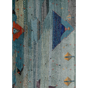 Alfombra Freedom Manchaha de Lana y Seda de Bambú con Patrón Geométrico Azul, Anudada a Mano, para Decoración de Sala de Estar - Les-8384 - Product Image 3