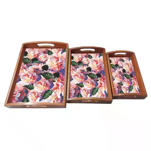 Bandeja para servir comida extravagante Tema único de diseño de girasol Superficie Lisa fácilmente lavable con empuñadura sin esfuerzo de yute - Product Image 4