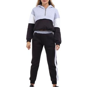 Ensemble survêtement en polaire d'hiver pour femmes, 2 pièces, haut court, coupe régulière, 100% coton, sweat-shirt grande taille - Product Image 1