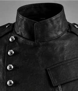 Chaqueta de Cuero Negra para Hombre con Cuello Alto y Cierre de Botones - Product Image 4