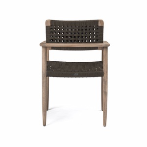Silla de comedor moderna hecha de marco de madera maciza de teca con cuerda tejida en el asiento y el respaldo para uso en interiores y exteriores - Product Image 4