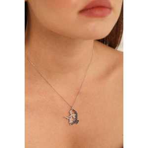 Collar de Plata de Ley 925 con Colgante de Bruja, Piedra Negra Engastada en Bisel y Escoba - Product Image 1