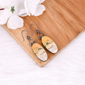 Pendientes de latón de moda con rutenio negro y gema de jaspe abeja, de gran venta, fabricante mayorista - Product Image 3