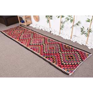 Alfombra turca Vintage ecléctica 2,8 X 10.2ft estilo bohemio Beige lana área grande diseño de retazos para pasillo habitación cabecera látex - Product Image 1