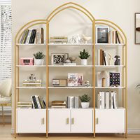 VEKIN Étagère Moderne en Bois Doré Blanc Arqué, Grande, Robuste et Durable, Meuble de Rangement avec Portes Inférieures pour Salon