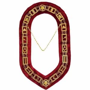 Premium Quality Red Lodge Masonic Chain Collar with Gold Plate Red Velvet & Embroidery <b>Crafts</b> Needlework Low MOQ OEM Service - Product Image 4