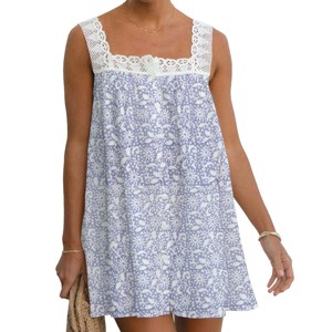 Robe en coton bohème imprimée pour femmes 2026, robe à imprimé en bloc, haut en dentelle, taille unique, style doux pour la plage, robe décontractée pour filles - Product Image 1