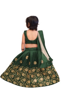 Shoryam Fashion Kids Lehenga Choli indien traditionnel vert à broderies florales, entièrement cousu, longueur au sol, pour fêtes - Product Image 4