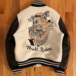 Veste universitaire personnalisée avec logo, manches en cuir, broderie noire, couple, baseball, veste pour homme, veste universitaire, veste varsity - Product Image 2