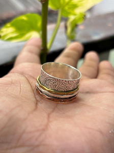Handmade Fidget <b>Spinner</b> <b>Ring</b> 925 Sterling Silver with Brass and Copper Meditation <b>Anxiety</b> Relief Thumb <b>Ring</b> for Women Wholesale - Product Image 2