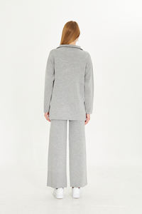 Ensemble de tricot uni à fermeture éclair deux pièces vêtements de sport surdimensionnés tenue quotidienne ensemble de survêtement à manches longues ensemble de tricot double élégant - Product Image 6