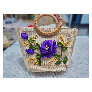 Bolso de paja de jacinto de agua ecológico más vendido, bolso de mano de súper alta calidad para mujer, para vacaciones en la playa, directo a Vietnam - Product Image 2