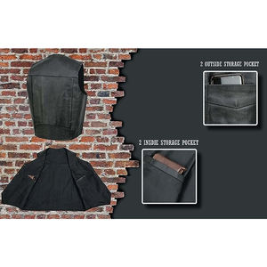 Chaleco de motorista profesional para motocicletas, piel de vaca negra perforada, invierno con decoración de bolsillo de talla grande - Product Image 3