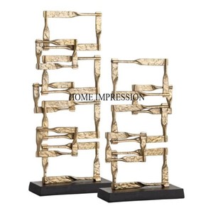 Juego de 2 esculturas decorativas de gran tamaño chapadas en oro de alta calidad de diseñador lujoso de metal resistente para el hogar y el vestíbulo del hotel - Product Image 1