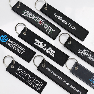 Wholesale Racing Brand Double Sides Slogan Embroidery Jet Tag Keychain Custom Letter Logo Motorcycle Theme Embroidered Keychain - Product Image 3
